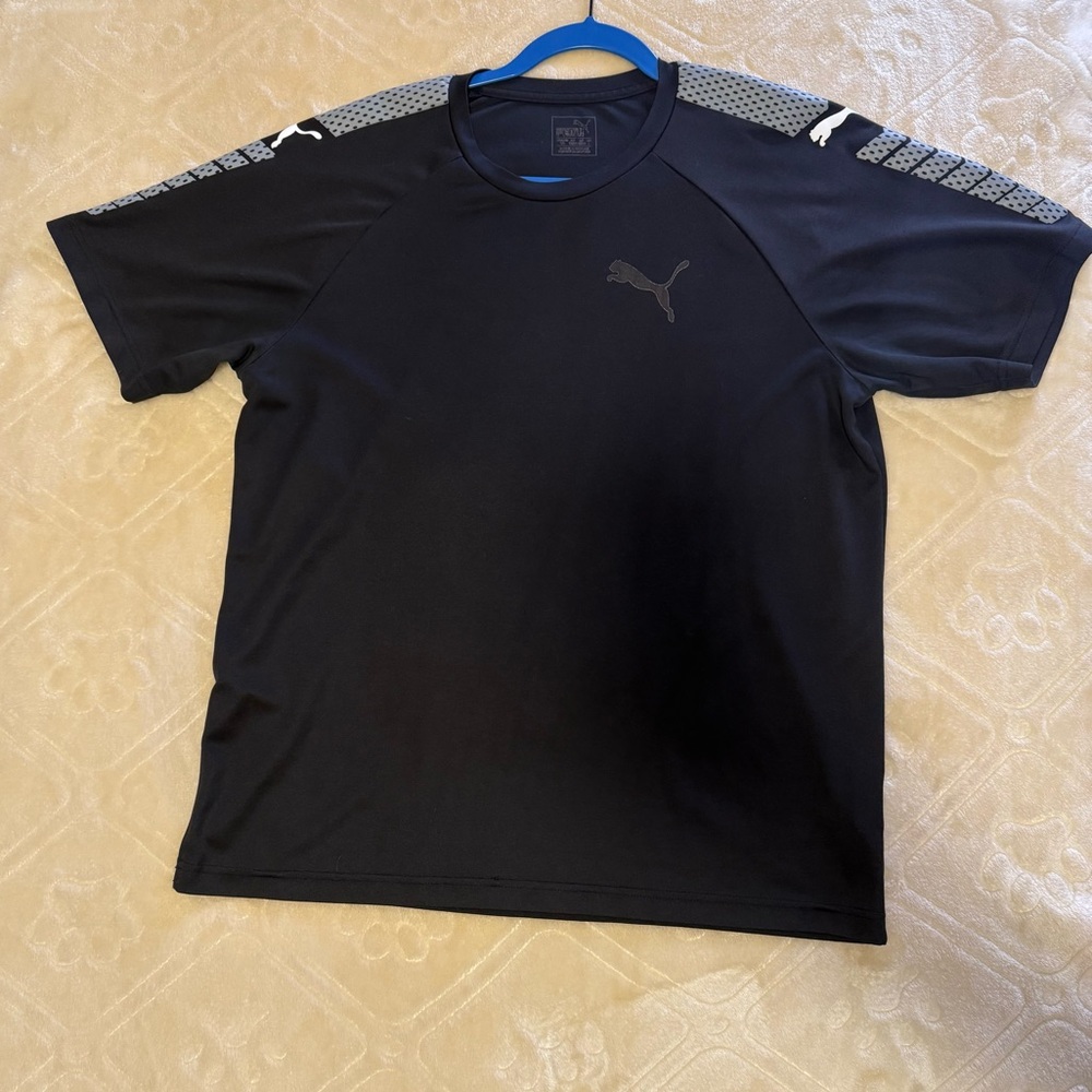 Puma Black Tee with Gray Shoulder Accents